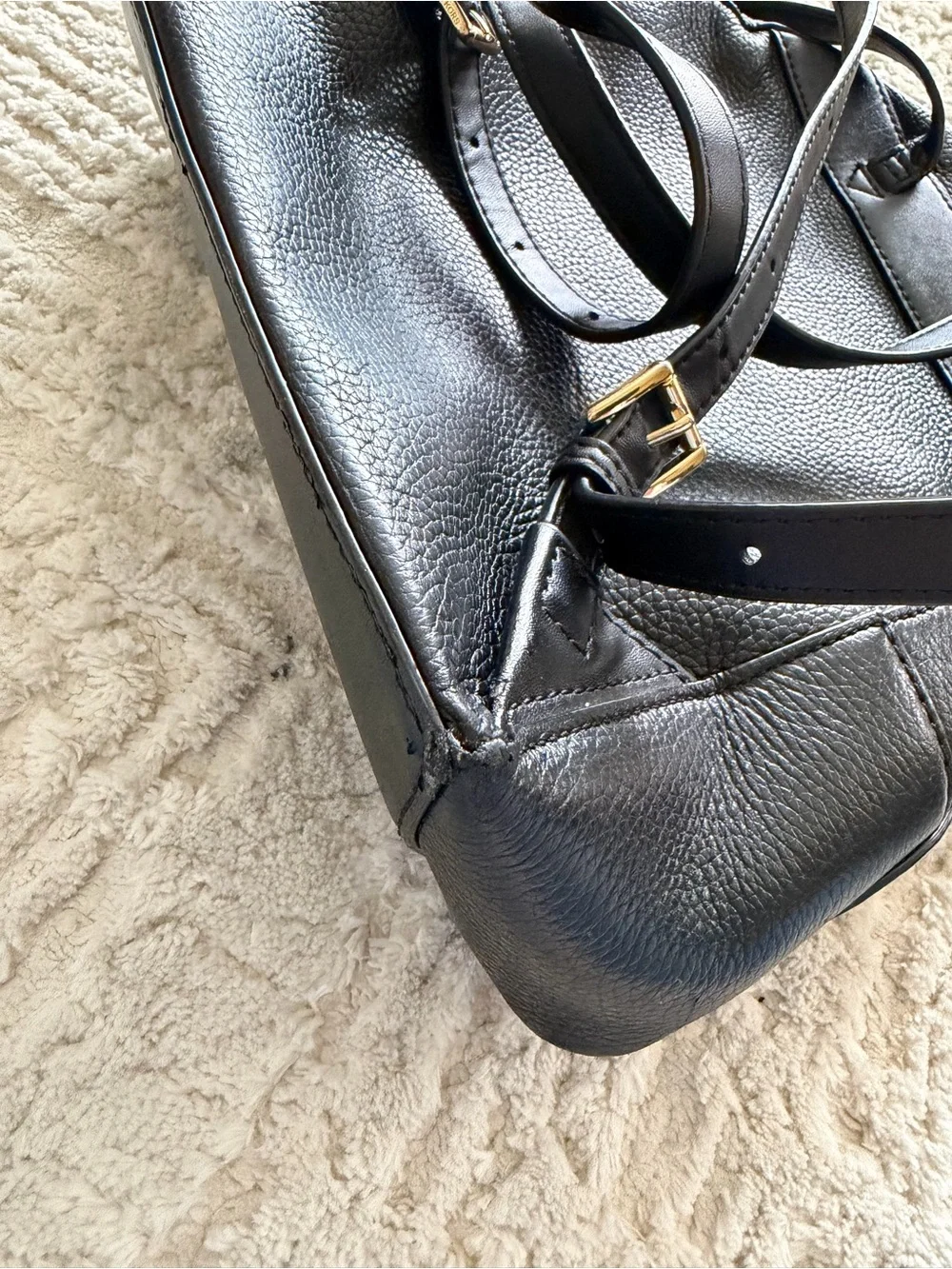 Michael Kors Black Pebbled Leather Backpack with Gold Accents